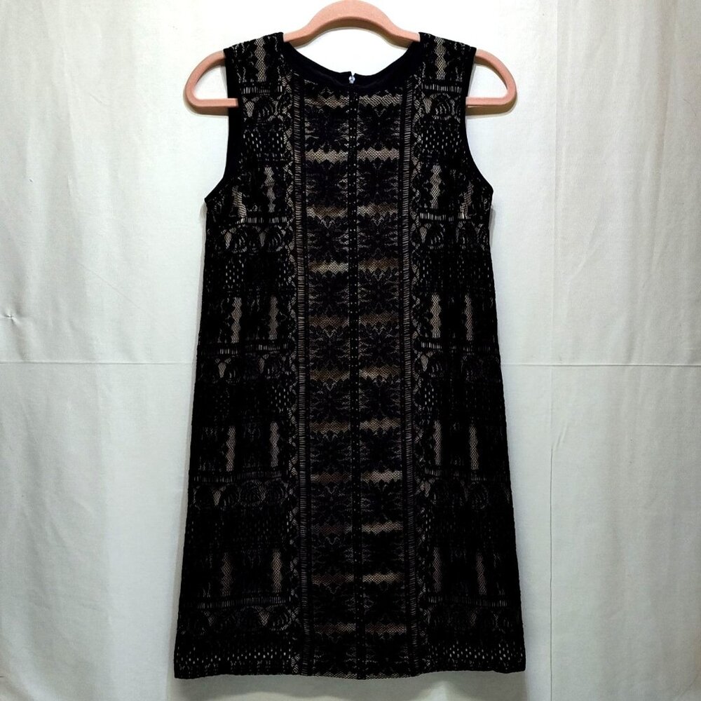Maggy London Lace Nude Illusion Overlay Sleeveless Dress Size 2 Knee Length EUC